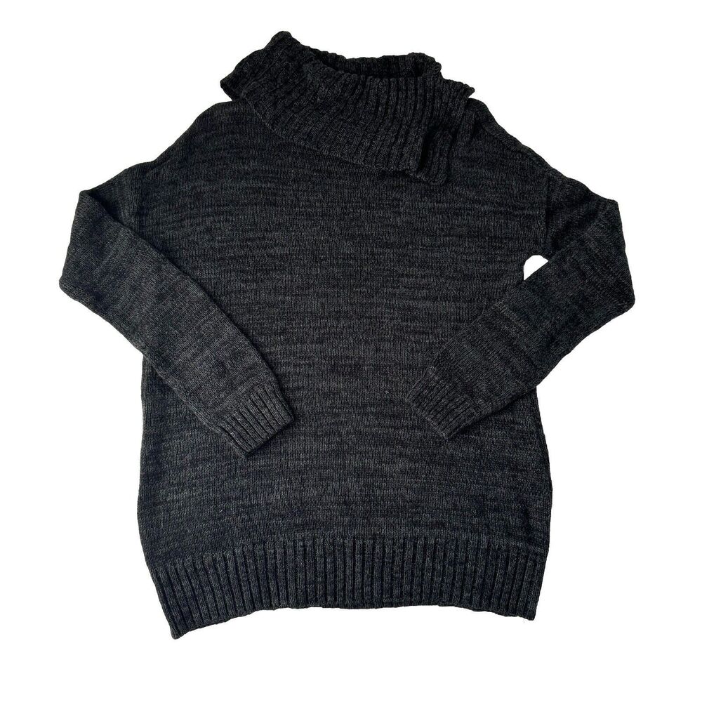 Matty M Women's Sweater Charcoal Asymmetrical Cowl Neck Long Sleeve Large